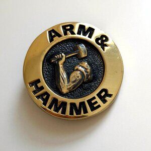 Vintage Arm & Hammer Solid Brass Belt Buckle Logo Vulcan - Never Used